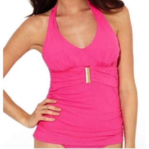 SPANX Paradise Pink Halter Tankini Top Swim size 10 Belted Beauty - Picture 1 of 10